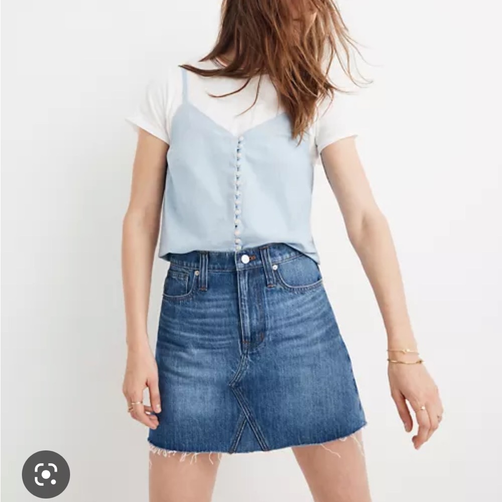 Madewell rigid denim A-line mini skirt